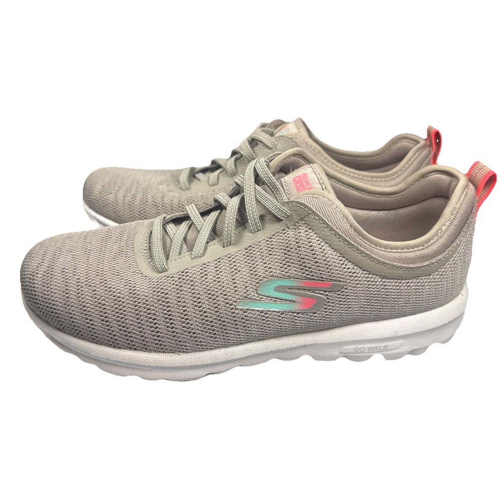 Skechers GO WALK Lace Up Low Top Mesh Athletic Sneakers Taupe Women's Size 8